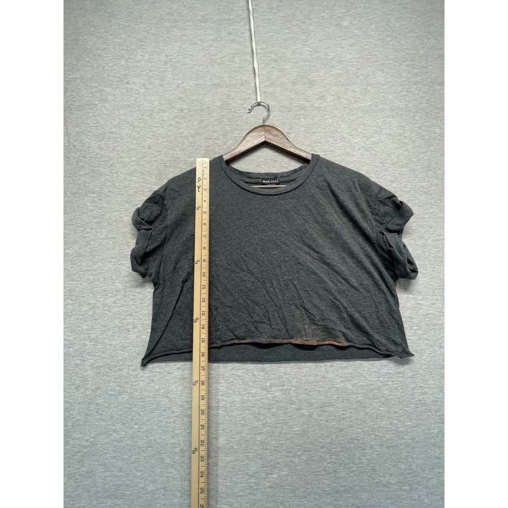 Wet Seal Cropped T Shirt Womens XL Charcoal Gray Cotton Cuffed Sleeves Raw Hem - Picture 13 of 13
